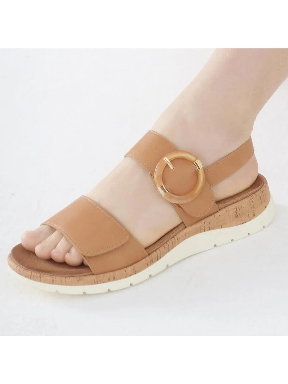 Women's Cognac Summer Open Toe Adjustable Ankle Straps Comfortable Sandals